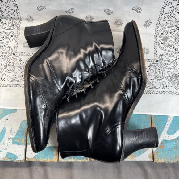 VTG DONNA KARAN OXFORD GRANNY/GOTH ANKLE BLACK LEATHER BOOTS SZ 7B - Picture 8 of 11